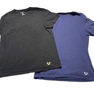 True Religion Mens 2 Pack T-Shirts Large Black Navy Blue Horseshoe Logo Cotton